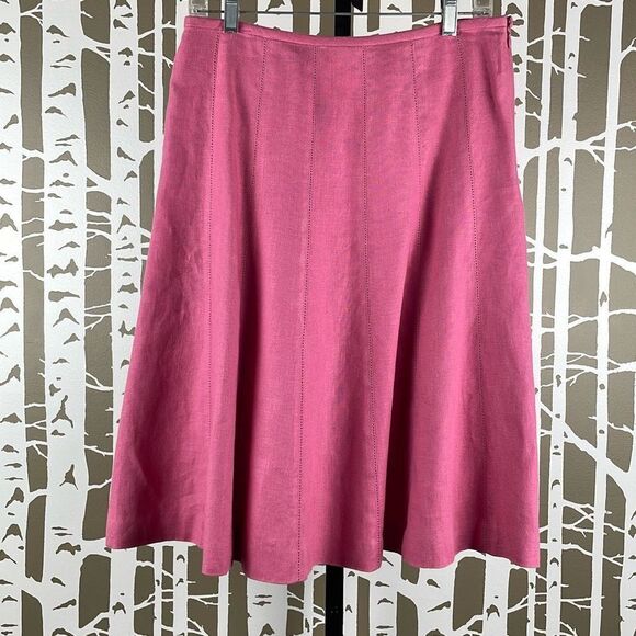Talbots Pure Irish Linen A-Line Midi Skirt Bubblegum Pink 6 - Picture 1 of 10